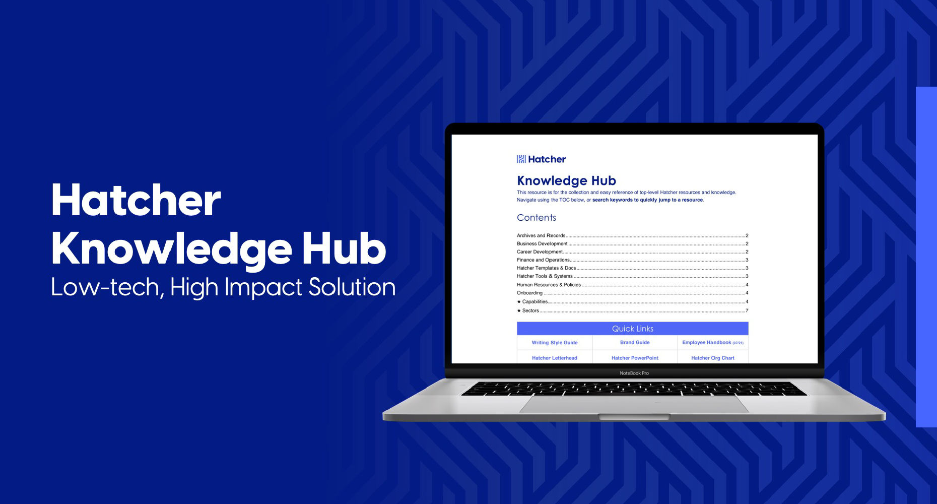 screenshot of the knowledge hub on a laptop. 
